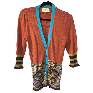 Lia Molly Women's Twee Cardigan Sweater Size S Orange Coin Purse Pockets Cottage